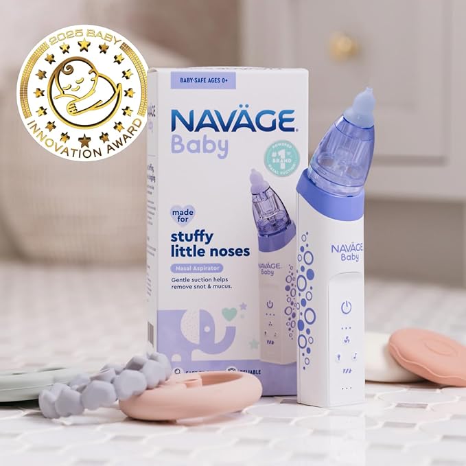Navage Baby Nasal Aspirator - Gentle, Pediatrician Endorsed Nasal Aspirator for Baby Congestion & Stuffy Noses - Baby Nose Sucker w/ Lights, Lullabies & BPA Free Silicone Tips