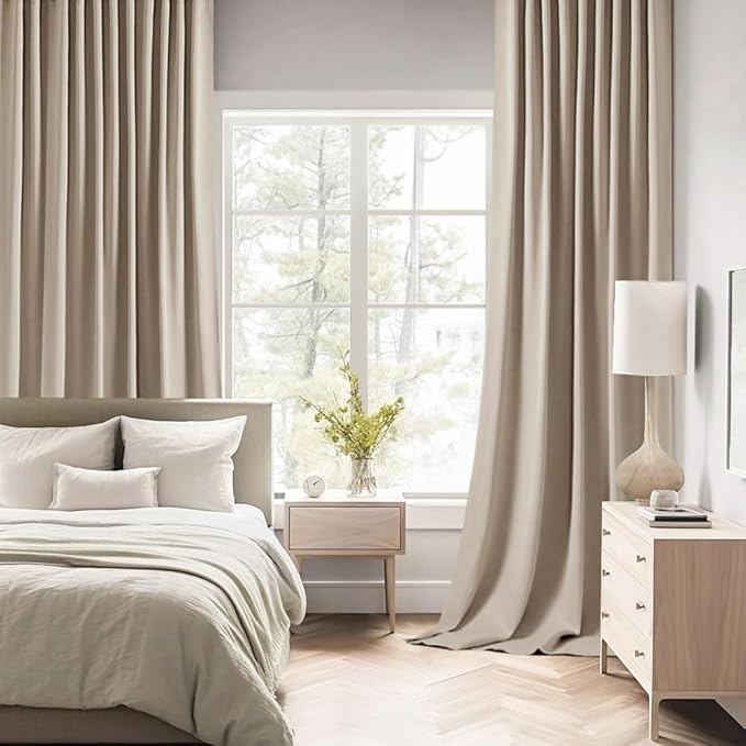MIULEE Taupe Back Tab Blackout Curtains 102 Inch Long 2 Panels Set for Bedroom, Rod Pocket/Pinch Pleated Thermal Insulated Living Room Darkening Light Blocking Floor to Ceiling Drapes