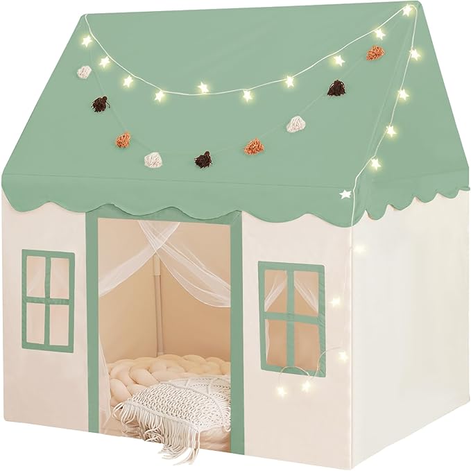 Play Tent with Mat, Star Light Large Kids Playhouse with Windows Easy to Wash, Indoor and Outdoor Play Tents for Kids, Little Dove Toys for Girls, Boys, 47x40x52 (Green Playhouse, Large Size)