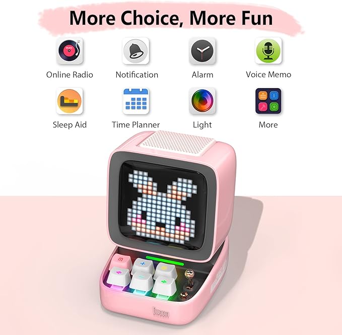 Divoom Ditoo Retro Pixel Art Game Bluetooth Speaker with 16X16 LED App Controlled Front Screen (Pink)