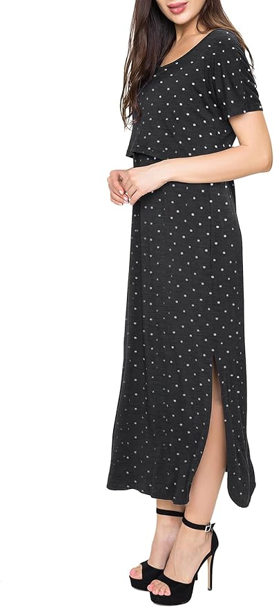 Smallshow Women's Maternity Nursing Dresses Split Long Dress for Breastfeeding