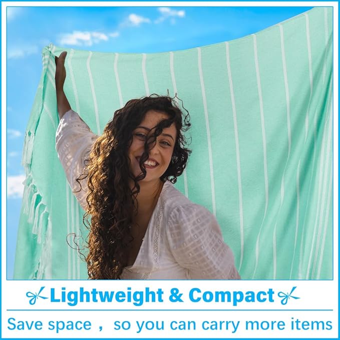 Oversized Turkish Beach Towel Blanket XXL Cotton Sandproof Towels Boho Woven Extra Large Big Sand Free Giant Throw Thick Blankets Huge Quilt XL Picnic Camping Necessities Cloud For Adult Gifts Aqua