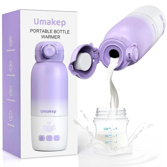 Portable Bottle Warmer for Travel: Large 12oz Capacity with Dual Heating Modes for Breast Milk & Water, Smart Temperature Control, Baby Bottle Warmer for Travel, Gifts for New Mom, Purple