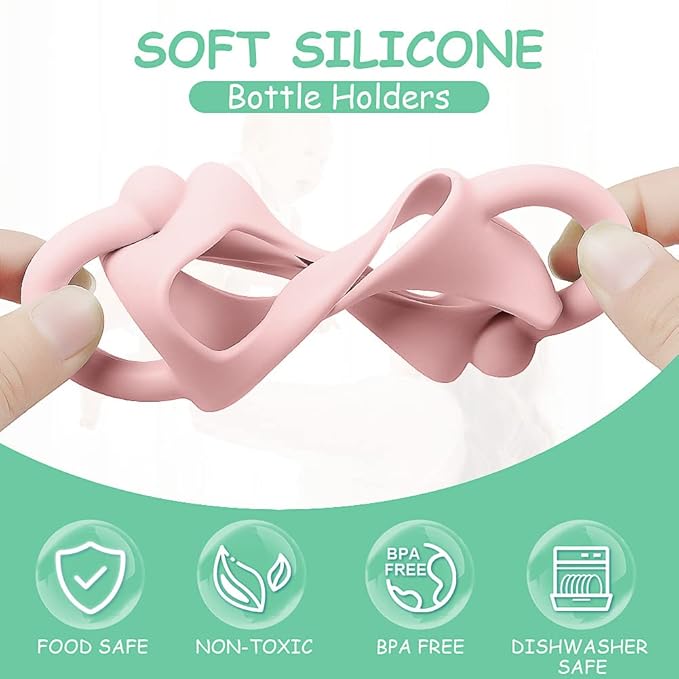 Silicone Baby Bottle Handles, 2PCS Bottle Handles for Dr Brown Narrow Bottles, Easy Grip Handles to Hold Baby Bottle, Easy Carry Handle Lightweight Bottle Handle(Pink/Orange)