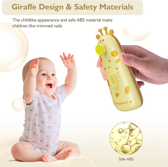 Baby Nail Trimmer Electric Baby Nail File with Light 10 Grinding Heads Safe Quiet Baby Nail Grooming Care Kit for Newborn Infant Toddler Toes Fingernails - Orange