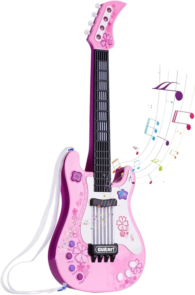 Kids Toddler Baby Childrens Electric Toy Guitar with Strap Ideal for 3 4 5 7 8 Year Old Boys Girls Gifts(Pink)