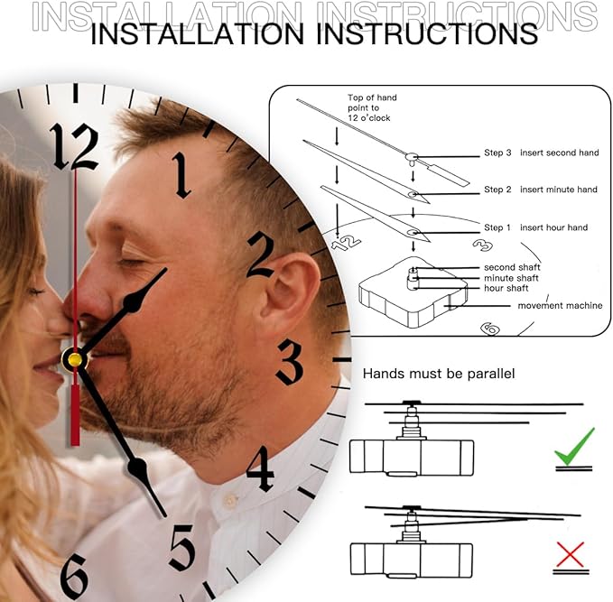 Generic Custom Clocks for Walls Personalized Clocks with Photo Text Logo Silent Non Ticking Round Decoration for Kitchen Creative, 12inch-30cm