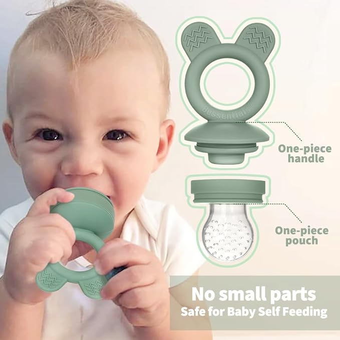 Bessentials Baby Fresh Fruit Food Feeder - 2 Pack Silicone Baby Mesh Feeders for Infant Safe Self Feeding |3 Sizes Food Pouches Included| Suitable for Baby 4m+（ Purple+Misty Green）