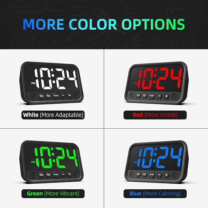 Small LED Digital Clock for Bedroom, Loud Alarm Clock for Heavy Sleepers Adults, Teens | Plug-In Electric Desk Clock | Simple Bedside Nightstand Clock with Adjustable Volume/Brightness/Snooze – Blue