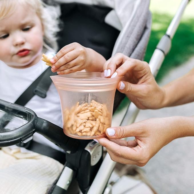 Zip Top Reusable Food Storage Bags | Short Cup [Peach] | Silicone Meal Prep Container | Microwave, Dishwasher and Freezer Safe | Made in the USA