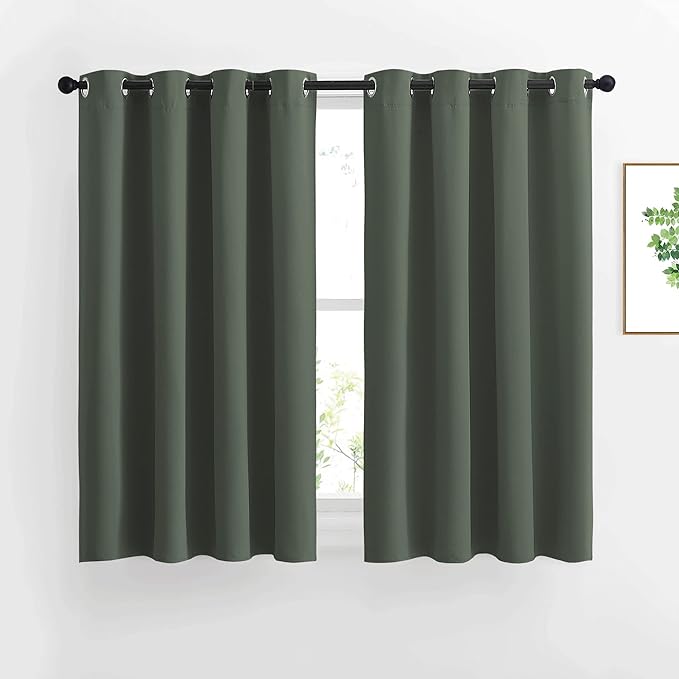 NICETOWN Bedroom Blackout Curtains & Drapes - Window Treatment Thermal Insulated Solid Grommet Voice Reducing for Kitchen/Nursery, Dark Mallard, 1 Pair, W52 x L54