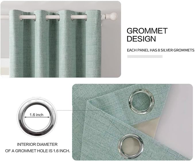 MIULEE Linen Texture Curtains for Bedroom Solid 100% Blackout Thermal Insulated Seafoam Green Curtains Grommet Room Darkening Curtains/Draperies for Living Room Nursery 52x108 Inch (2 Panels)