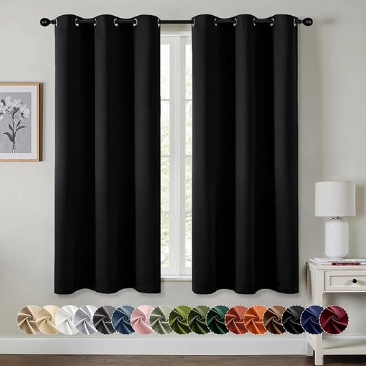MIULEE Black Blackout Curtains - Bedroom Window Treatment Curtains Thermal Insulated Room Darkening Drapes for Living Room Kitchen Grommet Light Blocking Halloween Drapery 40 x 45 Inches Long 2 Panels