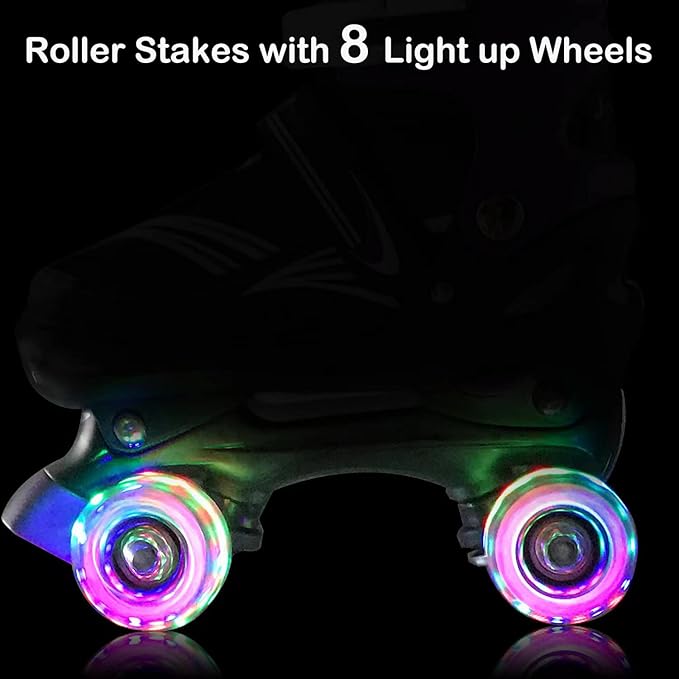Adjustable 4 Size Kids Roller Skates With Light up Wheels for Girls Ages 5-8-12, Safe and Fun Illuminating Skates for Kids, Toddlers, Boys