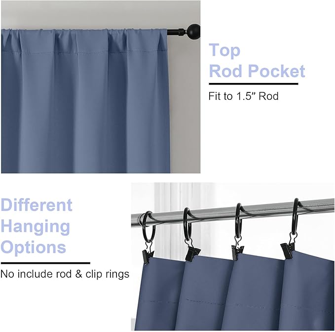 Simplebrand Ava Denim Blue Blackout Curtains for Bedroom 90 Inches Long 2 Panels Set, Solid Privacy Energy Saving Living Room Window Treatment Curtains Blackout Drapes, W40 x L90 Inch, Denim Blue