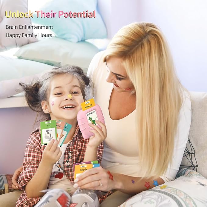 Educational Learning Toys - 520 Sight Words Talking Flash Cards, Autism Sensory Toys, Pocket Speech for Toddlers, Birthday Gift for 1 2 3 4 5 6 Year-Old Girls, Pink