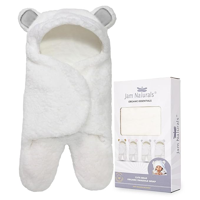 Jam Naturals-Cute Bear Organic Newborn Swaddle Wrap-Gender Neutral Soft Plush Receiving Blanket, Newborn Baby Registry Gift(Grey 3-6m)