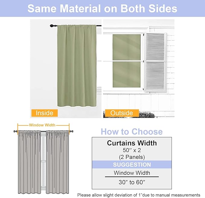 Simplebrand Ava Sage Green Extra Long 10ft Room Daekening Curtains for Patio 120 Inches Long 2 Panels Set, Solid Thermal Insulated Energy Saving Rod Pocket Window Treatment Drapes, 50 Wx120 L