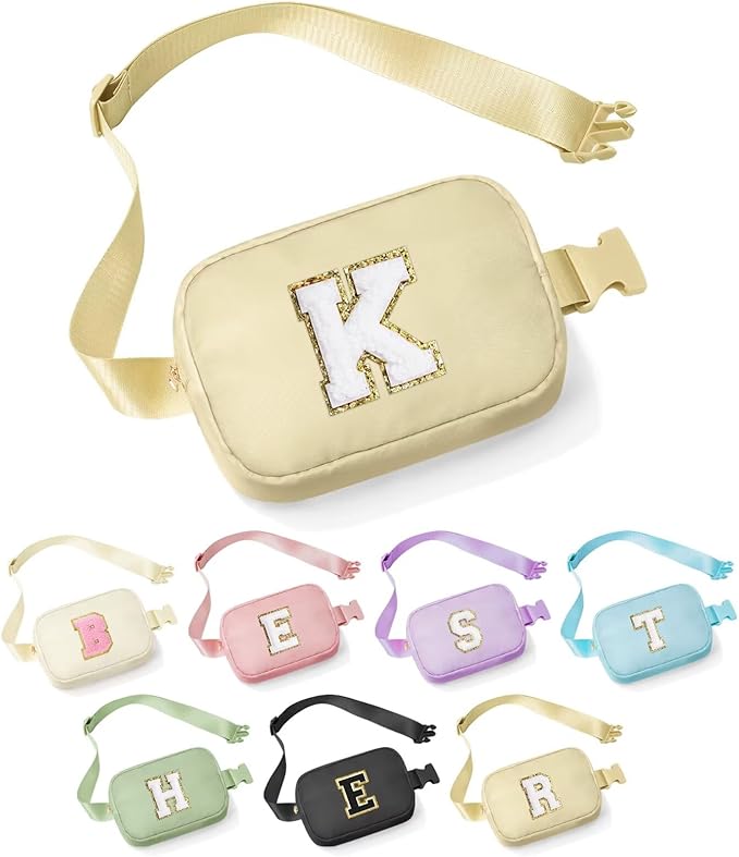 YOOLIFE Initial Belt Bag - Khaki Monogrammed Fanny Pack for Everywhere