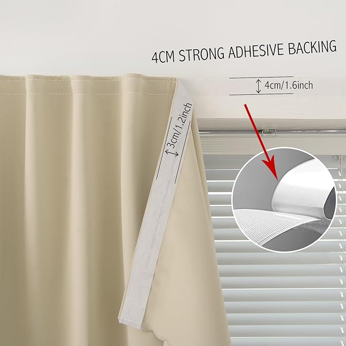 Self Adhesive Portable Blackout Curtains for Bedroom Easy to Install Window Thermal Lnsulated Kitchen Room Darkening Small Window Curtains, Cortinas Para Cuarto, 47"W X 79"L, Beige, 1 Panel