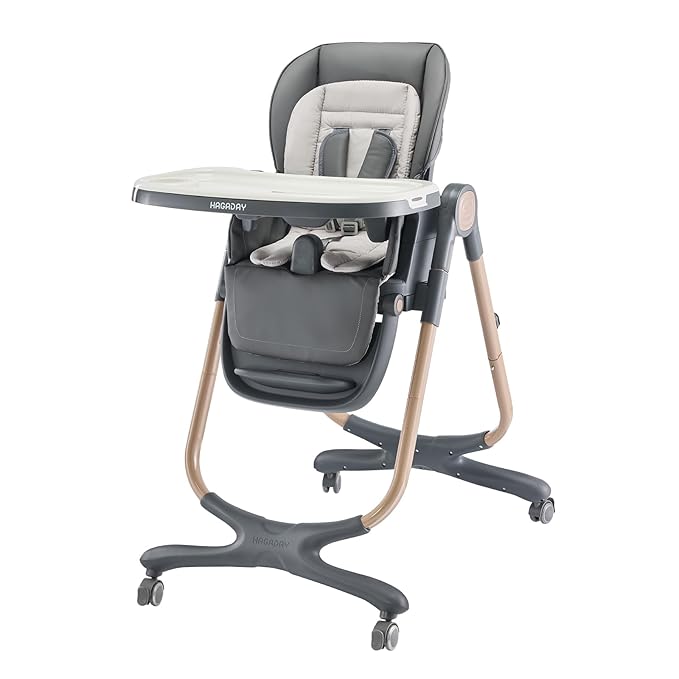 6 in 1 Convertible High Chairs for Babies and Toddlers,Portable High Chair with Dishwasher Tray and 4 Wheel,Booster Seat for Dining Table,Foldable Toddle and Baby Feeding Highchair (Gold-Grey)