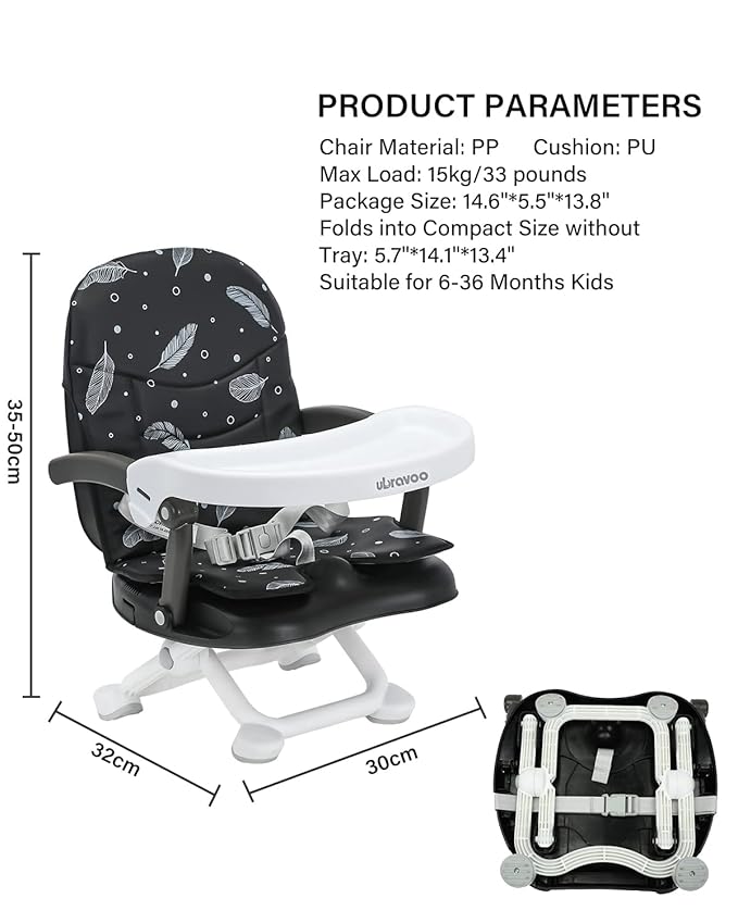 Baby Booster Seat for Dining Table with Removable Tray & Cushion, 3in1 Portable Toddler Booster Seat, 4 Height Adjustable Travel High Chair for Babies and Toddlers