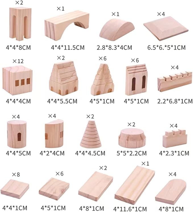 75 Pieces Wooden Castle Blocks Medieval Knights Princesses Wooden Castle Building Blocks Kit for Kids Boys and Girls
