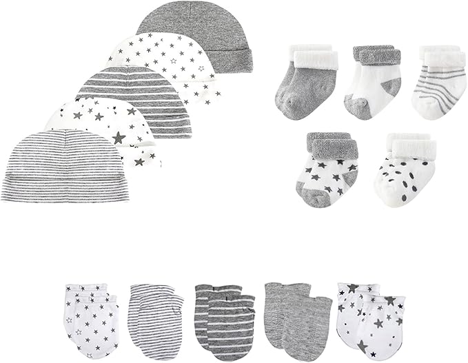15 Pack Unisex New Born Boy Girls Hats Mittens Socks Sets Cotton Soft Infant Accessory 0-6 Months Baby Essentials