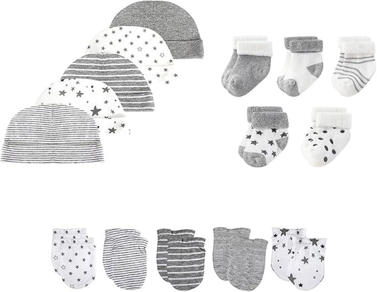 15 Pack Unisex New Born Boy Girls Hats Mittens Socks Sets Cotton Soft Infant Accessory 0-6 Months Baby Essentials