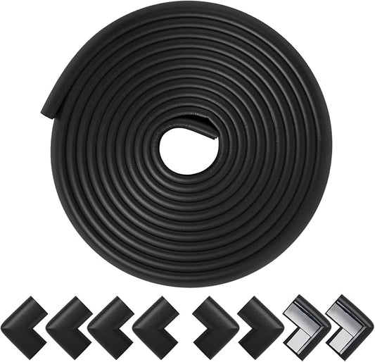 Foam Corner Protector Edge and Corner Guard, with 19 feet Length Foam Safety Bumpers, Baby Proofing Safety Table Corner Protectors (Black)