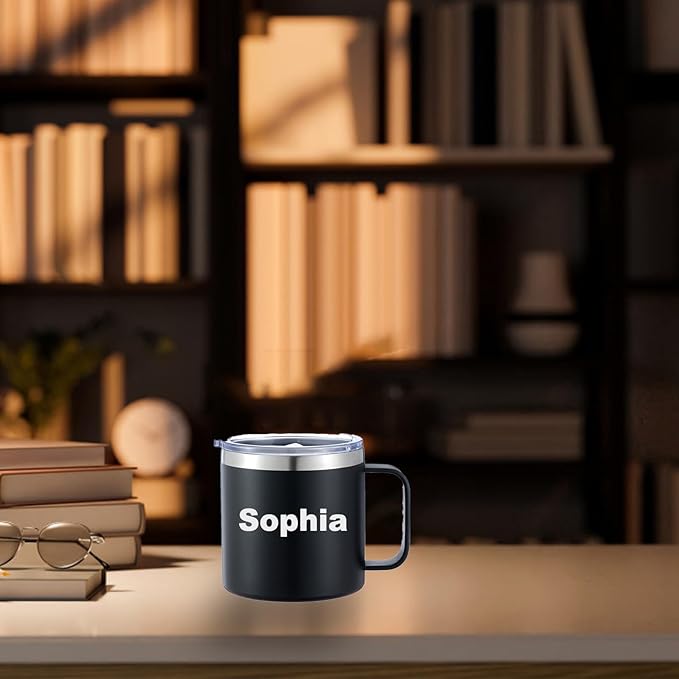 Personalized Mug Cup with Handle 12/14oz Custom Stainless Steel Mugs Customized Name Coffee Tumbler for Women Men Student Family Office Gifts, Birth Flowers