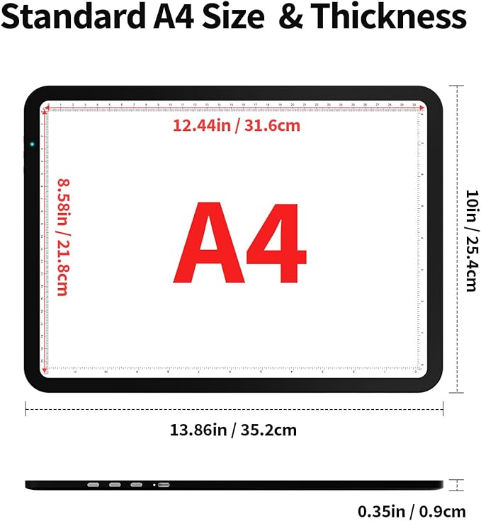 Up To 9000Lux Super Bright A4 Light Pad,Rechargeable light box with 4000mAH Lithium Battery for Cricut Weeding Vinyl Tool,Magnet light box for tracing,light board for Diamond Painting,Sketching,Tattoo