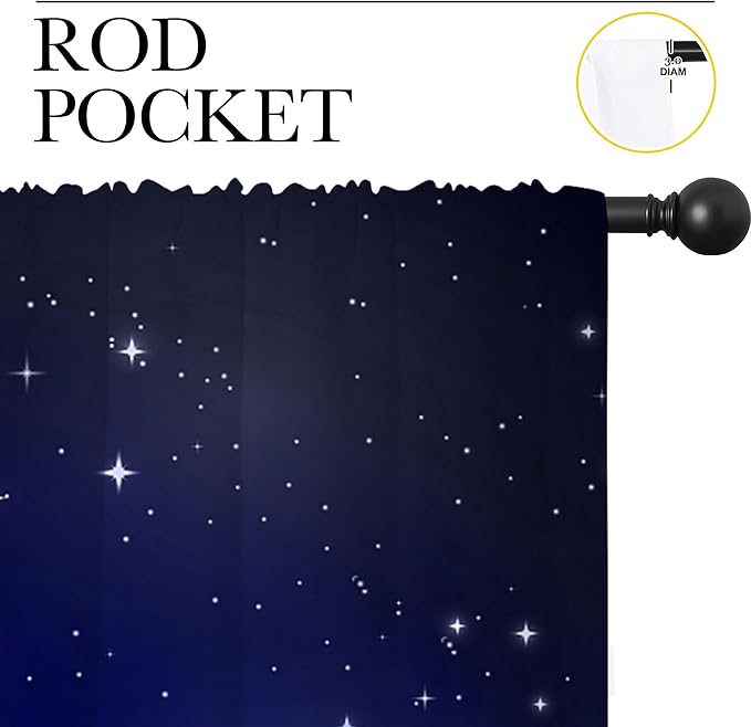 City Rod Pocket Blackout Curtains for Boy Girl Bedroom, New York Skyline Modern City Starry Sky Night View Thermal Insulated Home Window Drapes for Living Room Darkening, 84x72 inch