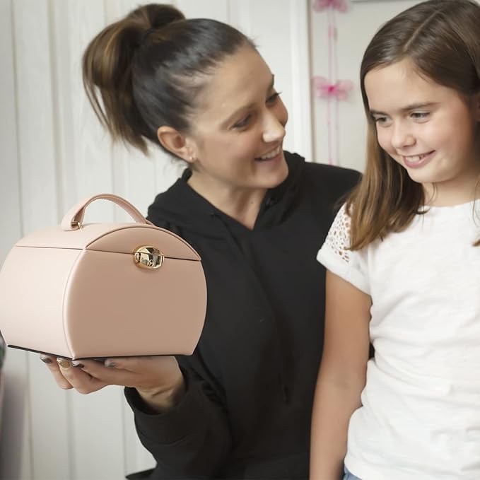 Vlando Musical Jewelry Box with Spinning Ballerina, Lockable Girls’ Jewelry Organizer for Necklaces Rings and Hair Accessories, Gift for Girls and Kids, Pink