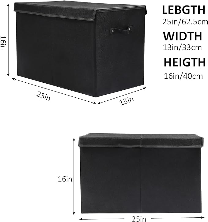 popoly Large Toy Box Chest Storage with Flip-Top Lid, Collapsible Kids Storage Boxes Container Bins for Toys, Playroom Organizers, 25"x13" x16" (Linen Black)
