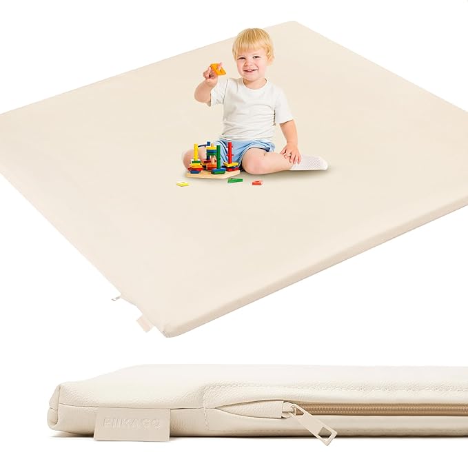 Padded Baby Play Mat, Super Soft Vegan Leather Floor Mat for Baby Girls and Boys, 48x48 Non-Slip Thick Foam Cushioned Playmat for Babies 6-12 Months, Fits Nicely Into 50x50 Playpen Mat, Pink