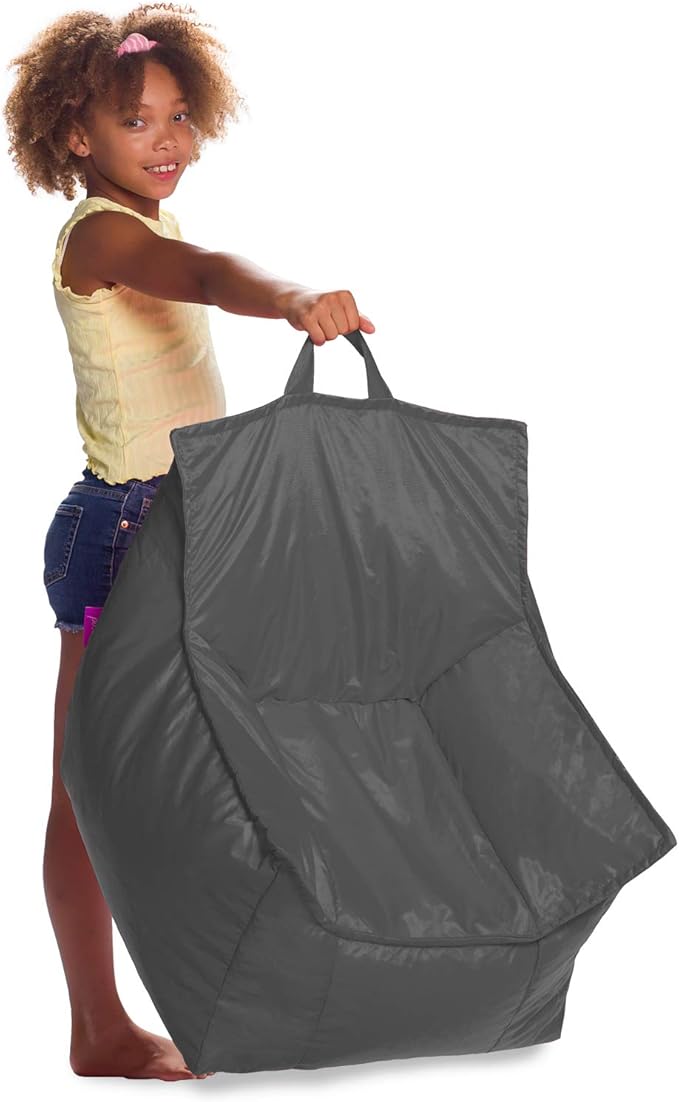 Posh Creations Bean Bag Chair Structured Comfy Seat for Gaming, Reading and Watching TV, for Children, Newport Chair, Nylon - Charcoal Gray