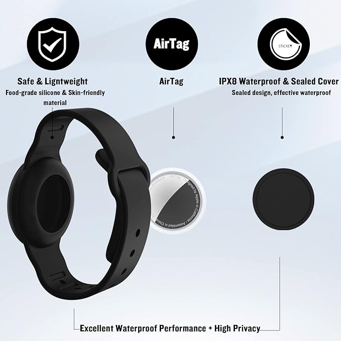Waterproof AirTag Bracelet for Kids, Hidden Silicone Wristband for AirTag, GPS Tracker Case for Air Tag Holder Strap Band for Child Toddler, Secure Anti-Loss Protection(Black)