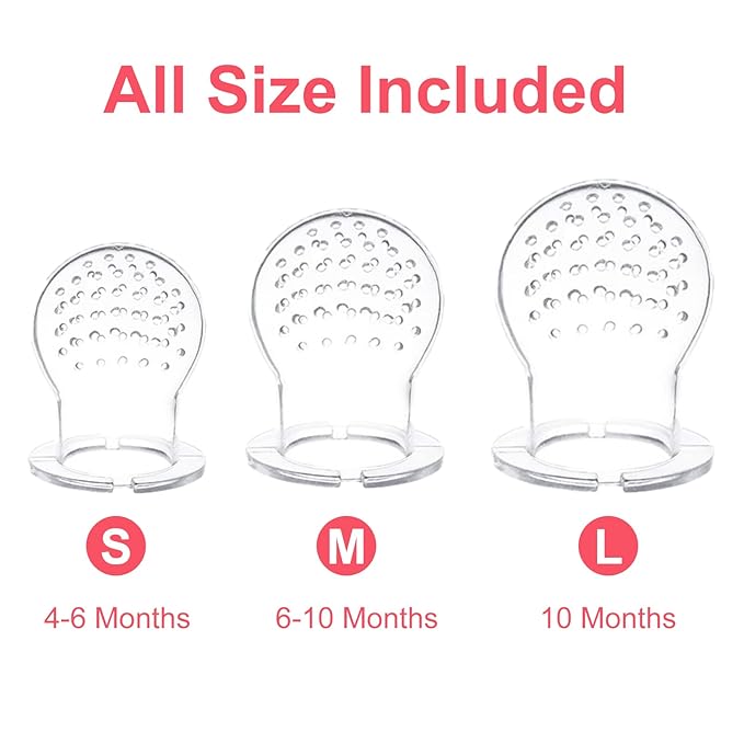 Food Feeder Baby Fruit Feeder Pacifier (3 Pcs) with 6 Different Sized Silicone Pacifiers,Silicone Baby Food Dispensing Spoon 90ML with 2 Babies Spoons Pacifier Clip Infant Fruit Teething Feeders-Pink