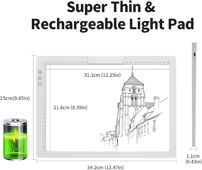 KOBAIBAN Wireless A4 Light Pad with Carry Bag, Innovative Stand, Top Clip, Stepless/ 6-Level Dimmable Brightness Rechargeable tracing Light Box/Board for Cricut Weeding Vinyl, Diamond Painting (White)