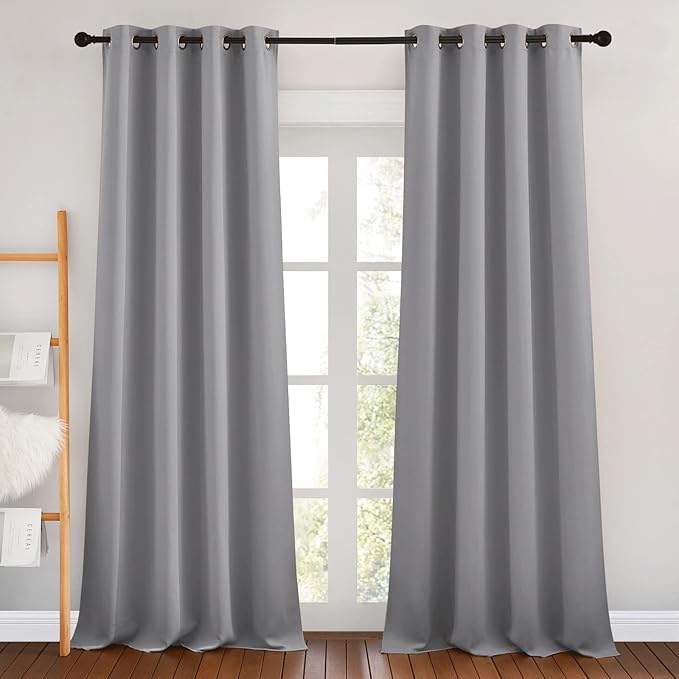 NICETOWN Silver Grey Blackout Curtains 102 inches Long, Grommet Thermal Insulated Solid Room Darkening Window Treatments Sound Reducing for Living Room, W46 x L102, Set of 2