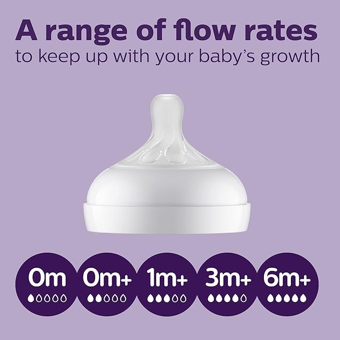 Philips Avent Natural Baby Bottles with Natural Response Nipples (Medium Flow, Flow 3), 9oz, 4-Pack, SCY903/04