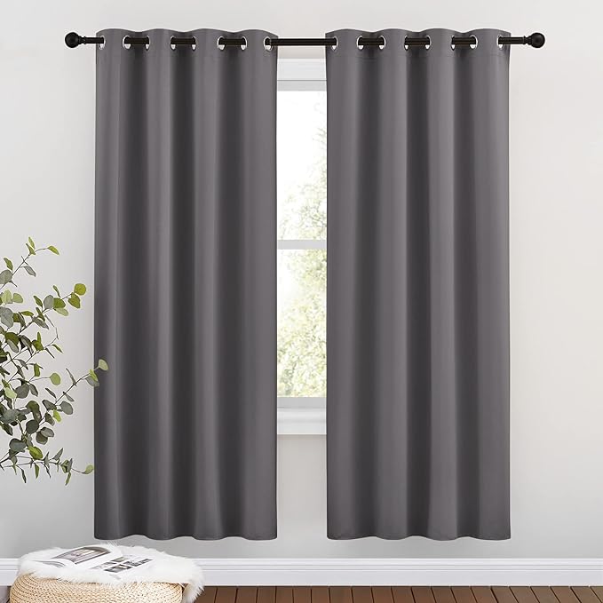 NICETOWN Blackout Window Curtains 72" L - Grommet Top Room Darkening Thermal Insulated Vertical Window Drapes Modern for Flat/Apartment (2 Panels, 46 x 72 Inch, Grey)