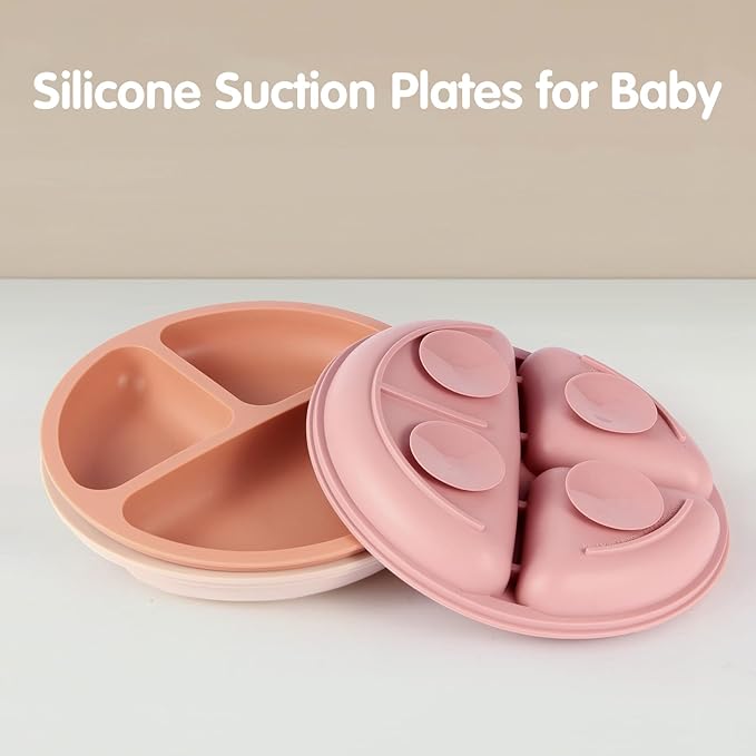 Toddler Plates, 3 Pack Divided Suction Plates for Baby, Food Grade Silicone Baby Plates, BPA Free, Non-slip, Baby Led Weaning Supplies, Microwave & Dishwasher Safe