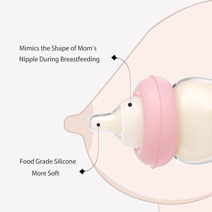 YOHKOH Natural Glass Baby Bottle with Natural Response Nipple, Newborn Anti-Colic Baby Bottles, Wide Neck Mushroom Cap Baby Bottle, Clear ((5.4oz (Pack of 4), Multicolour)