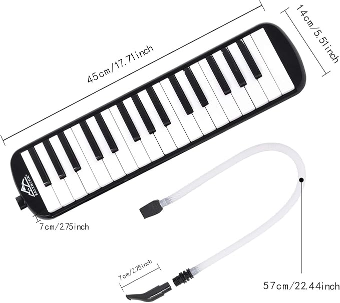 EASTROCK 32 Key Melodica Instrument Air Piano Keyboard Soprano Melodica with 2 Mouthpieces Tube Sets Carrying Bag for Beginners Adults Gift Black