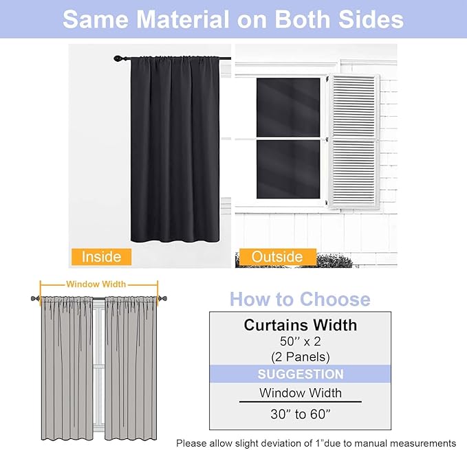 Simplebrand Ava Halloween Black Blackout Curtains for Bedroom 84 Inch Length 2 Panels Set, Solid Thermal Insulated Privacy Living Room Window Treatment Curtains Blackout Drapes, W50 x L84 Inch, Black
