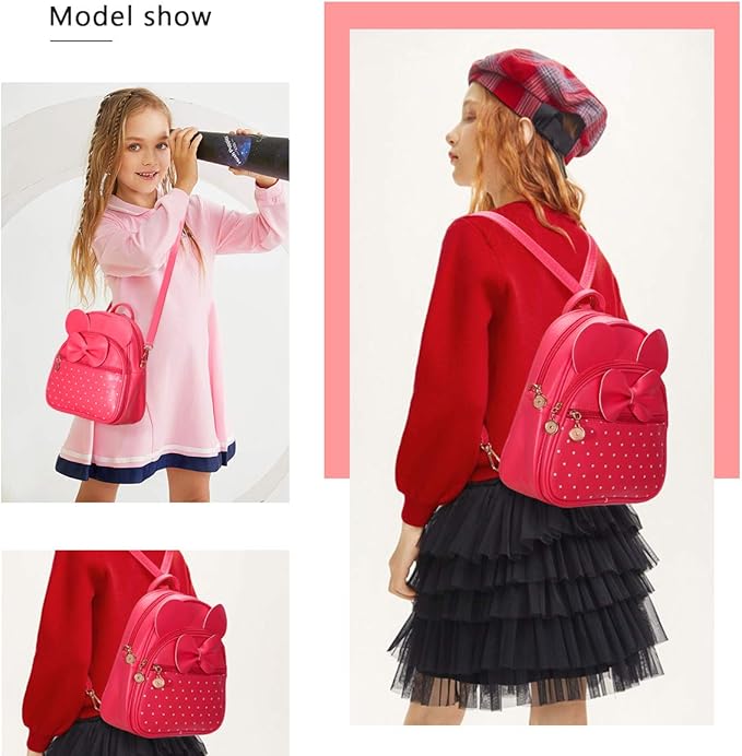 KL928 Girls Bowknot Polka Dot Cute Mini Backpack Small Daypacks Convertible Shoulder Bag Purse for Women
