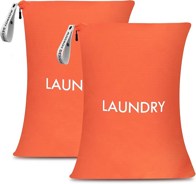 MissBoy 2 Pack Laundry Bags, Nylon Washable Wet Dry Bag, Travel Laundry Bags for Dirty Clothes, Dirty Clothes Organizer Bag for Home, College Dorm Laundromat