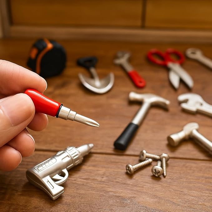 17PCS 1:12 Miniature Doll House Tools Metal Home Repair Multi-Tool Model Set Fun for Party Dollhouse Decoration Accessories Mini Yard Supplies Creative Pretend Toy (Tool)